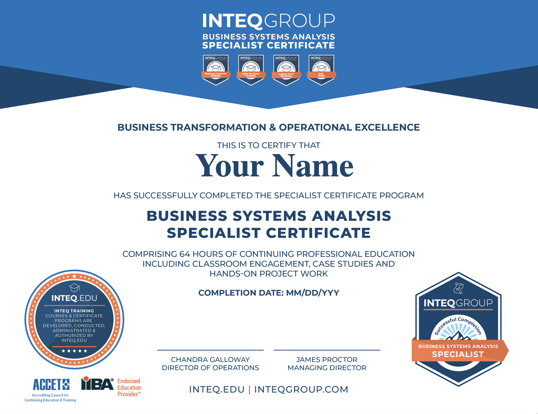 Inteq Business Systems Analysis Specialist Certificate